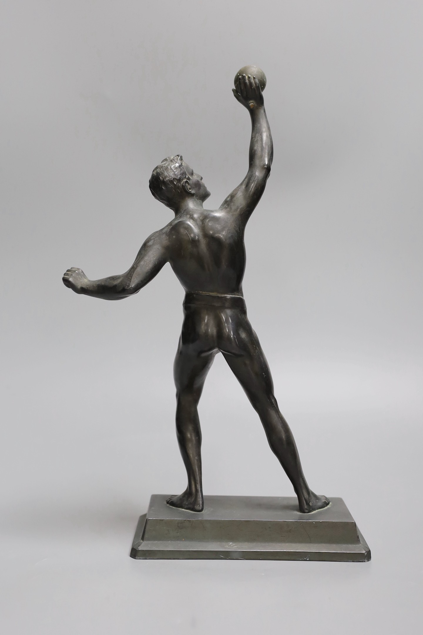 A cast spelter model of a Greek Olympian, 34cm